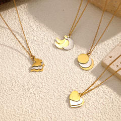 French trend mix color layer moon star engrave pendant stainless steel necklace