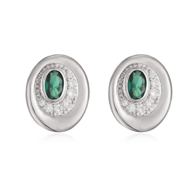 Elegant easy match oval shape gold plated copper diamond ear studs earrings