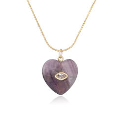 Vintage natural stone pendant gold plated copper necklace