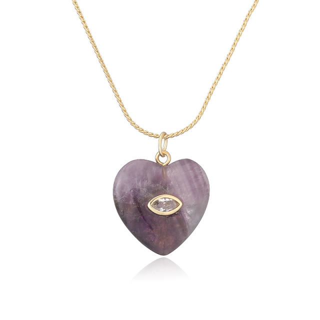 Vintage natural stone pendant gold plated copper necklace