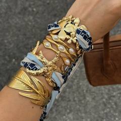 Summer gold color starfish pearl bead scarf bangle bracelet stainless steel bangle