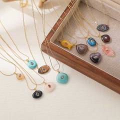 Vintage natural stone pendant gold plated copper necklace