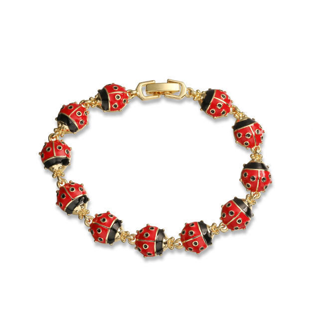 Spring summer color enamel ladybug flower copper bracelet