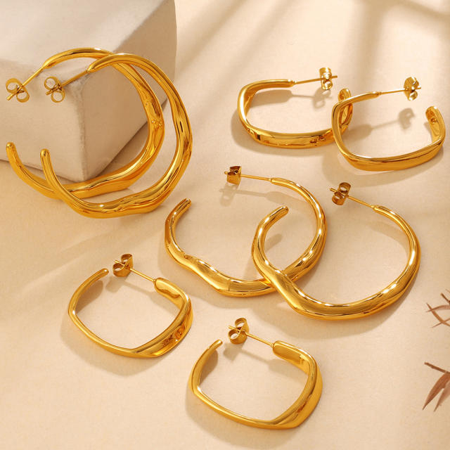 18KG unique twisted hoop stainless steel earrings