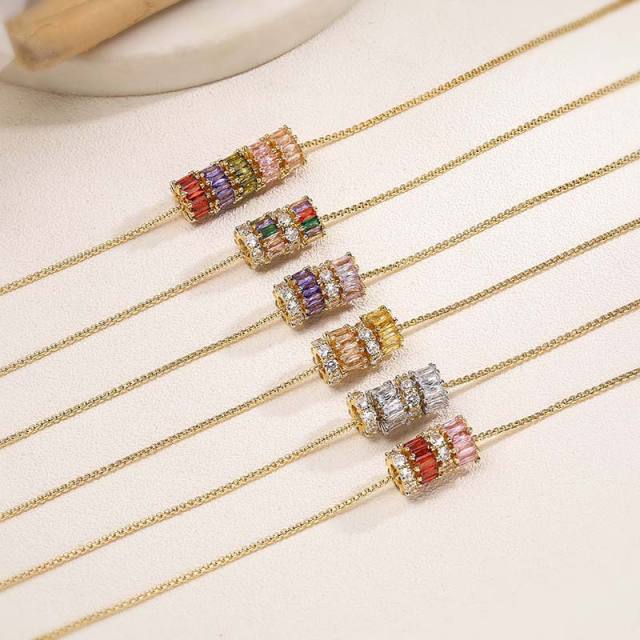 Delicate pave setting cubic zircon circle pendant gold plated copepr necklace