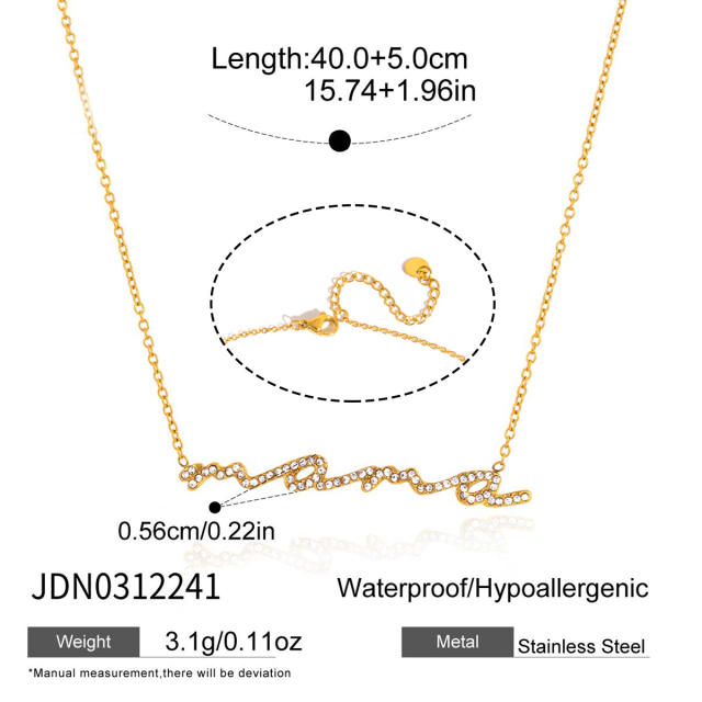 Mother's day gift diamond mama letter stainless steel necklace bracelet set