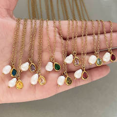 Elegant waterpearl birthstone pendant stainless steel necklace dainty necklace