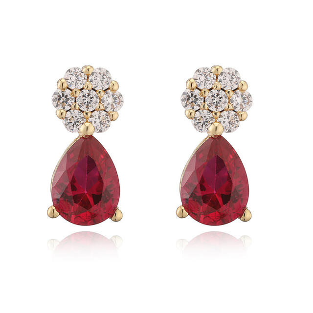 Elegant diamond flower colorful drop earrings studs copper earrings
