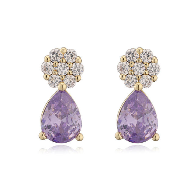 Elegant diamond flower colorful drop earrings studs copper earrings