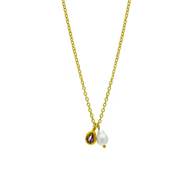 Elegant waterpearl birthstone pendant stainless steel necklace dainty necklace