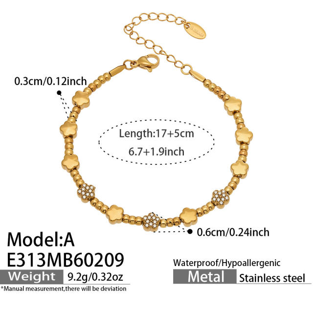 18KG delicate diamond bead chain stainless steel bracelet