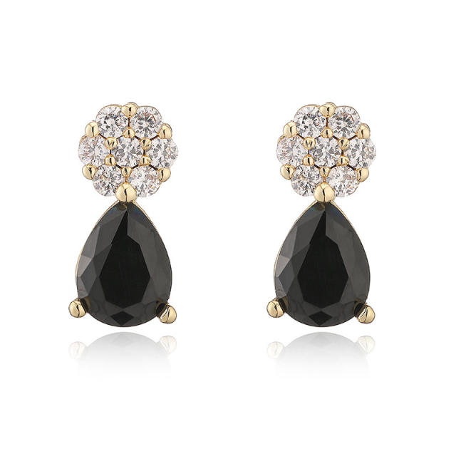 Elegant diamond flower colorful drop earrings studs copper earrings