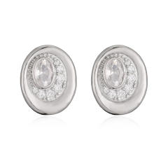 Elegant easy match oval shape gold plated copper diamond ear studs earrings