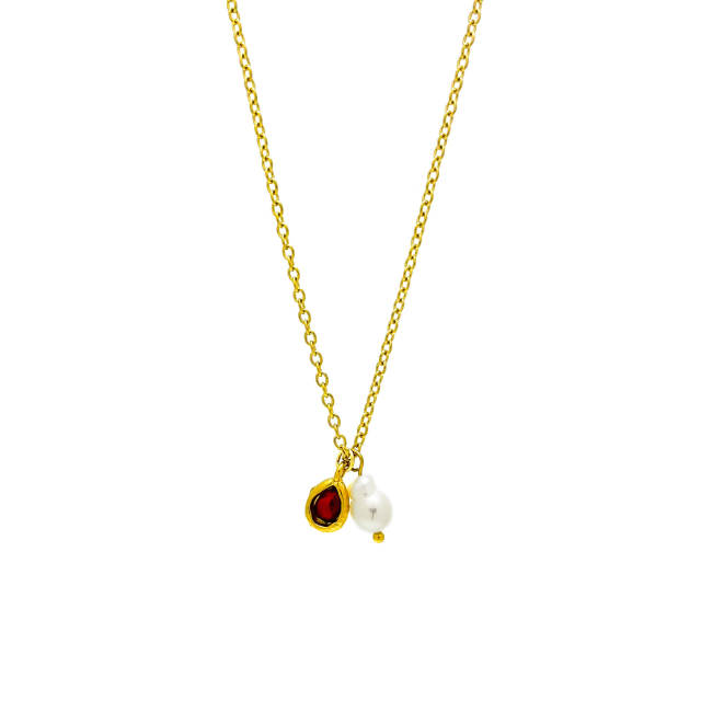 Elegant waterpearl birthstone pendant stainless steel necklace dainty necklace