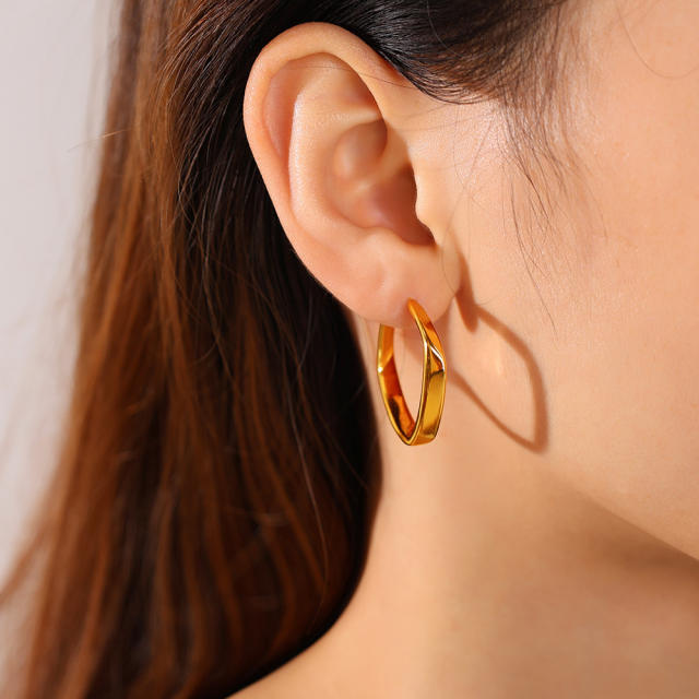 18KG unique twisted hoop stainless steel earrings