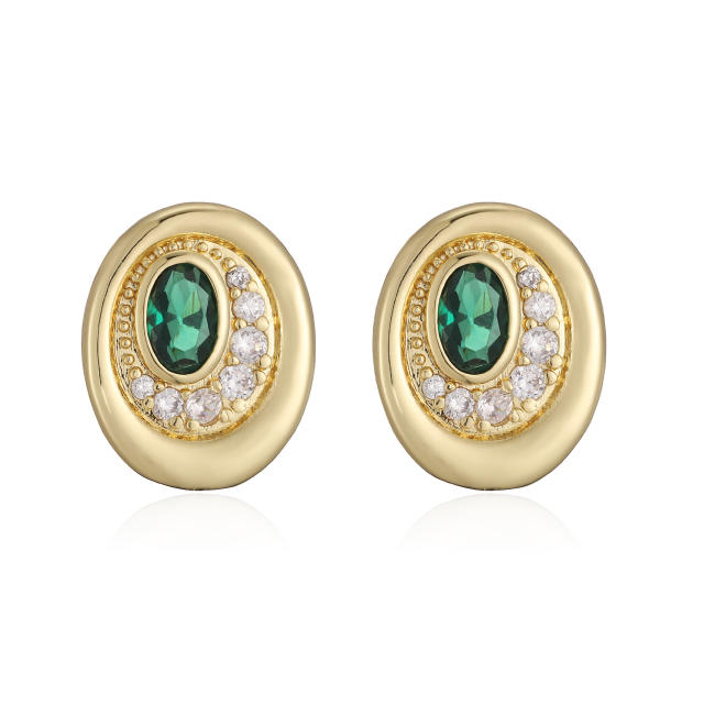 Elegant easy match oval shape gold plated copper diamond ear studs earrings