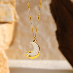 French trend mix color layer moon star engrave pendant stainless steel necklace