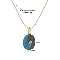 Vintage natural stone pendant gold plated copper necklace