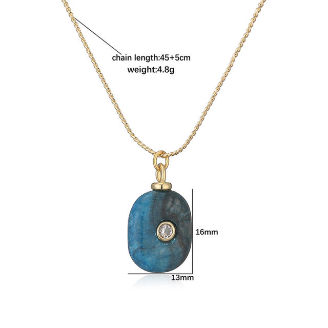 Vintage natural stone pendant gold plated copper necklace