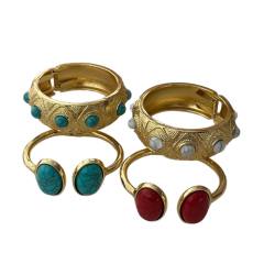 Personality vintage boho turquoise stone inlaid alloy bangle bracelet