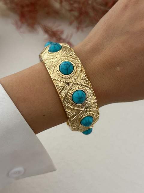 Personality vintage boho turquoise stone inlaid alloy bangle bracelet