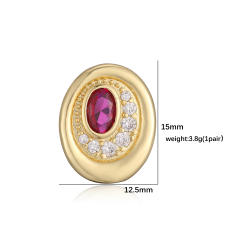 Elegant easy match oval shape gold plated copper diamond ear studs earrings