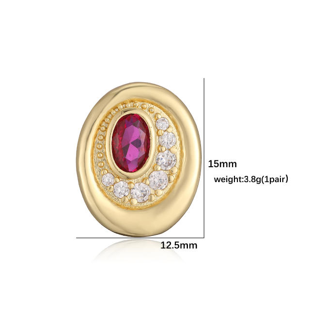 Elegant easy match oval shape gold plated copper diamond ear studs earrings