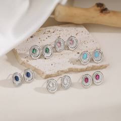 Elegant easy match oval shape gold plated copper diamond ear studs earrings