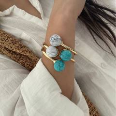 Boho turquoise stone inlaid alloy bangle bracelet