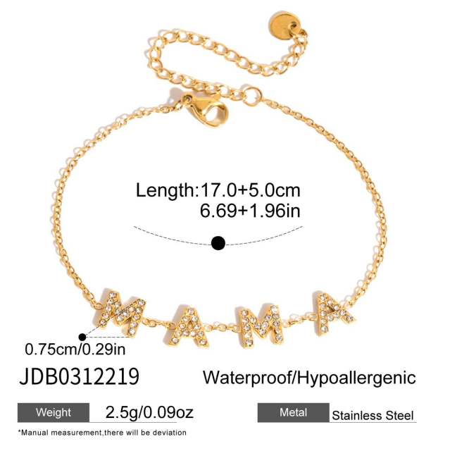 Mother's day gift diamond mama letter stainless steel necklace bracelet set