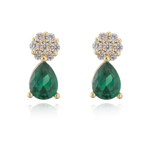 Elegant diamond flower colorful drop earrings studs copper earrings