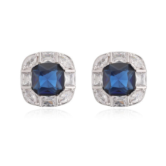 18KG square shape cubic zircon gold plated copper studs earrings