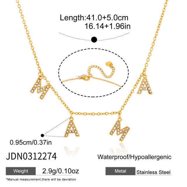 Mother's day gift diamond mama letter stainless steel necklace bracelet set