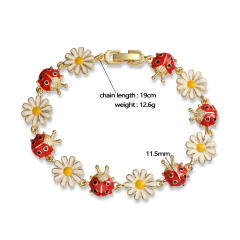 Spring summer color enamel ladybug flower copper bracelet