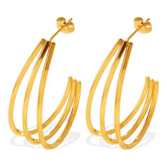18KG simple three layer line big hoop stainless steel earrings