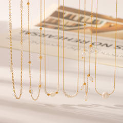 French trend elegant pearl bead stainless steel necklace