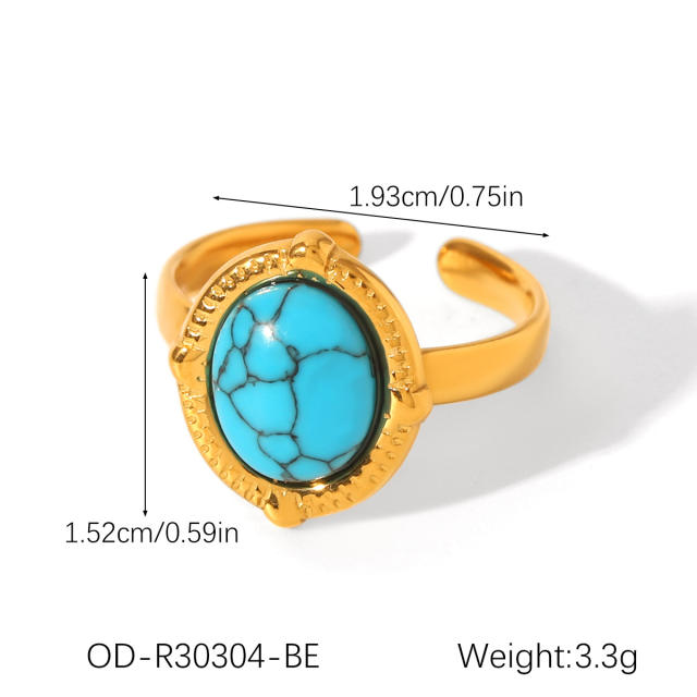 Vintage turquoise stone natural stone inlaid stainless steel rings