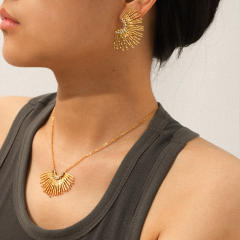 Unique diamond fan shape sereis stainless steel necklace earrings set