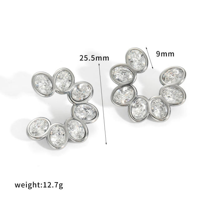 18KG elgant cubic zircon leaf flower stainless steel earrings