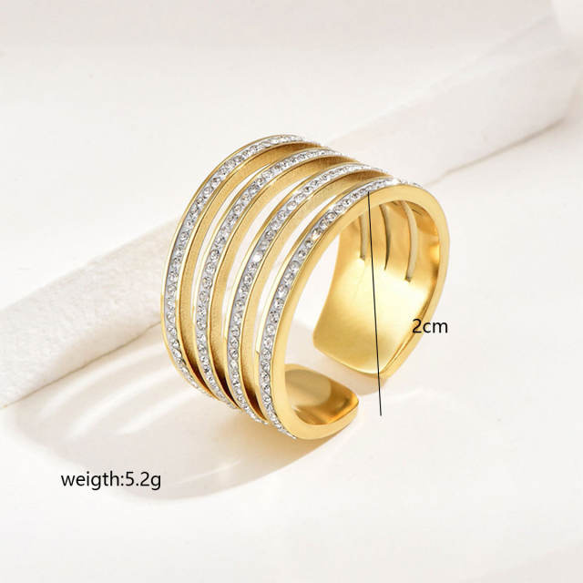 Hot-selling Fashion Personalized Geometric Line Diamond Opening Ring stainless steel rings