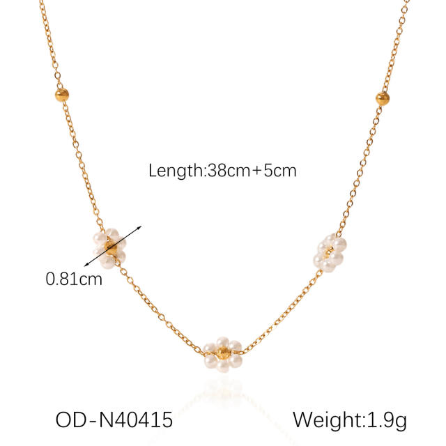 French trend elegant pearl bead stainless steel necklace