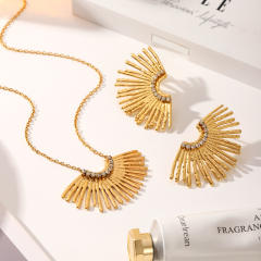 Unique diamond fan shape sereis stainless steel necklace earrings set