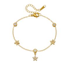 Delicate diamond flower thin chain stainless steel bracelet