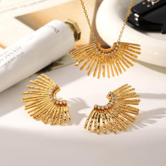 Unique diamond fan shape sereis stainless steel necklace earrings set