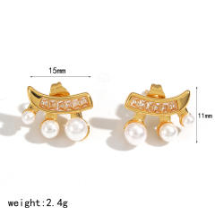 Elegant pearl bead inlaid unique women stainless steel earrings studs earrings