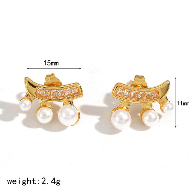 Elegant pearl bead inlaid unique women stainless steel earrings studs earrings