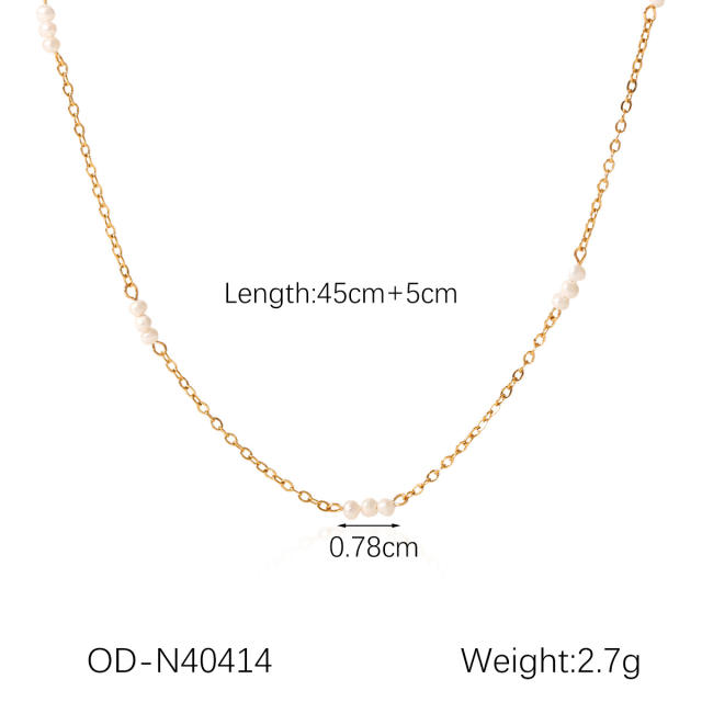 French trend elegant pearl bead stainless steel necklace