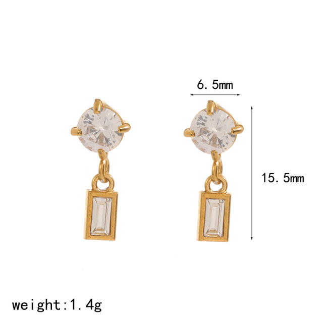 Elegant cubic zircon inlaid stainless steel earrings studs earrings