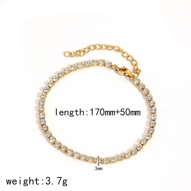 18KG cubic zircon inlaid stainless steel bracelet diamond bracelet