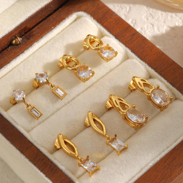 Elegant cubic zircon inlaid stainless steel earrings studs earrings